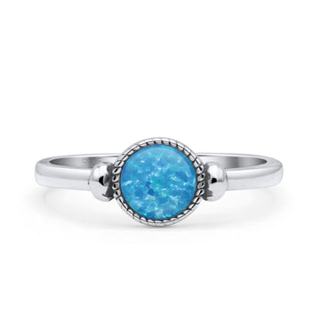 Round Thumb Ring Oxidized Statement Fashion Ring Band Lab Created Blue Opal 925 Sterling Silver